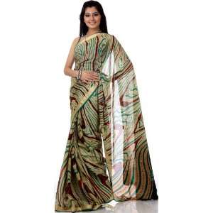  Mysore Silk Sari with Zari Border and Modern Print   Pure 