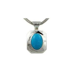  Large Rectangle Turquoise and Sterling Silver Pendant 