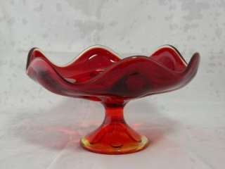 Vintage Amberina Glass Compote Ruby Amber Scalloped Edge Footed  