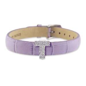  Diamond Clip On Initial letter T with Purple Leather 