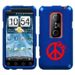 HTC EVO 3D RED PEACE BOW ON A BLUE HARD CASE COVER 