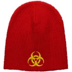  Biohazard Symbol Embroidered Skull Cap   Red Everything 