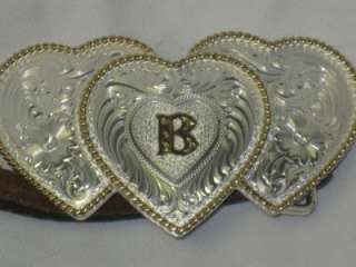 Bright Silver/Gold Triple Heart Belt Buckle B Montana Silversmith 