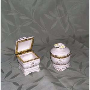  2 White Porcelain Trinket Box 