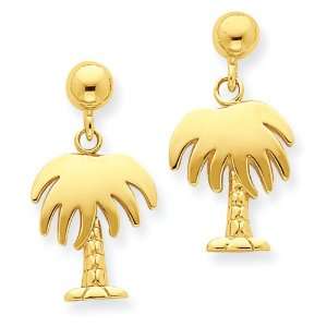  14K Palm Tree Dangle Post Earrings Jewelry