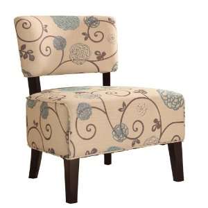 Powell Contour Panel Back Accent Chair with Ivory, Blue/Brown/Green 