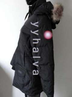 2012 New Womens Black goose down winter coat jacket parka long hoody 