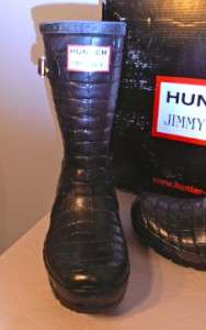NWT Hunter Jimmy Choo Croc Black WELLYSH Short Rainboots Size 5 UK 3 