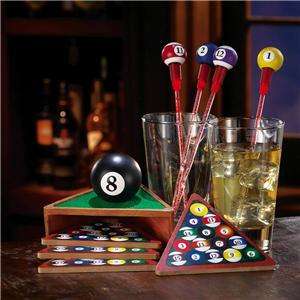 Unique Pool Themed Coasters and Lighted Swizzle Sticks Set New  