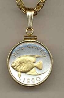   Bermuda 5 cent Angelfish Necklace in Gold Filled Plain Bezel  