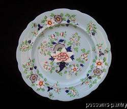 EARLY RIDGWAYS 19TH C. POLYCHROME ENAMEL HAND PAINTED PLATE BLUE 