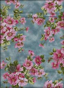    Floral Print on sky blue Fabric  Alex Anderson for P & B Textiles