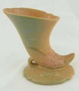   Weller Pottery Cornucopia Wild Roses Flower Vase Art Deco Pink Horn