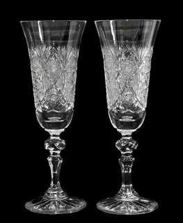   Vintage Leaded Crystal Hand Cut Blown Champagne Glasses Flutes 2x