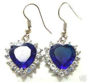 18K Blue Heart the of ocean titanic crystal CZ earrings  