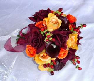 Burgundy Orange FALL Wedding Flowers Bridal BOUQUET NEW  
