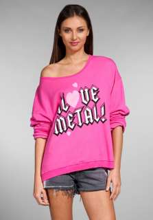 WILDFOX COUTURE I Love Metal Oversized Sweatshirt in Magenta at 