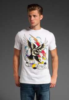 ED HARDY Basic 77 Tattoo Eagle Crew Tee in Heather Off White at 