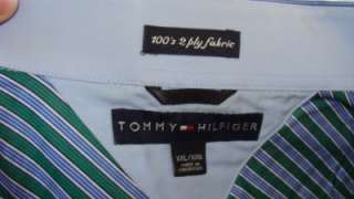 TOMMY HILFIGER COTTON XXL GREEN BLUE STRIPES LONG SLEEVE SHIRT FRENCH 