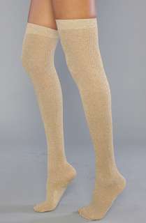 Accessories Boutique The Metallic Ribbed Over the Knee Sock in Gold 