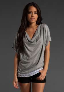 MICHAEL STARS Sheer Lace Draped Top in Heather Grey at Revolve 