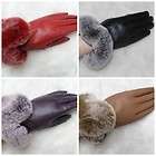   Womens Kidskin Rabbit Fur Genuine Leather Gloves Black Coffee Red