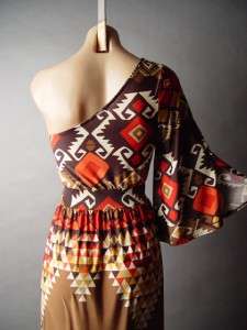   Tribal Print Vtg y 70s Boho Bohemian Long Maxi Dress XS/S  