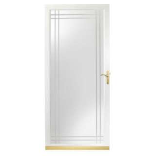   36 in. White Fullview Etched Glass Storm Door with Brass Hardware