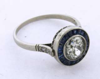 12C Old Cut Diamond Sapphires Platinum Art Deco Ring  