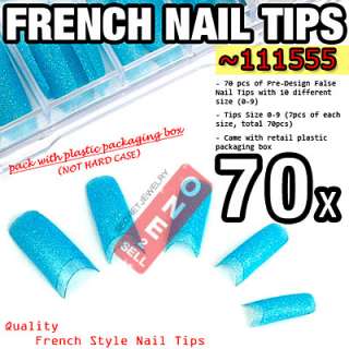 70 pcs Acrylic French Glitter False Nail Tips 30 Styles  