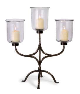 Three Arm Recycled Glass Footed Candelabra Candleholder  