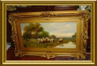 ANTIQUE SIGNED Jan Pietras PASTORAL SHEEP Oil Painting,  