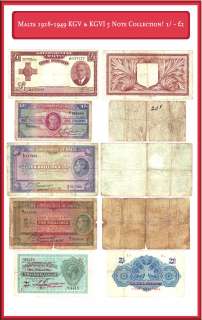 Malta 1918 1949 KGV & KGVI 5 Note Collection 1/   £1  