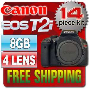 Canon EOS 550D Rebel T2i SLR Body & 4 LENS 14PCS 700238856720  
