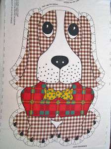 Vintage Brown Gingham Dog Fabric Panel Pillow  
