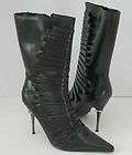 black 4 heel pointy toe long ankle boot usa woman