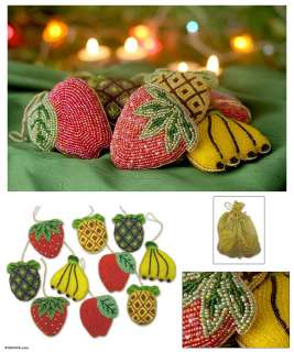 TROPICAL FRUIT ~Handmade Beadwork ORNAMENTS SET ~ India  