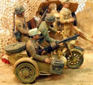 WW2 GERMAN ARMY AFRIKA KORPS DESERT DIORAMA 54mm MOTORCYCLE S/CAR 