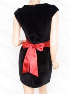 Free Ship Unique Faux Fur Lined Sleeveless Party Dress  