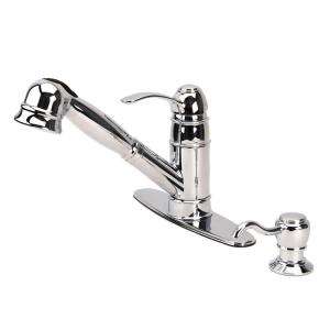   Handle Pull Out Kitchen Faucet with Matching Soap Dispenser in Chrome