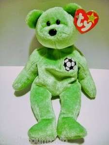 TY BEANIE BABIES COLLECTION 1999~KICKS~ the Soccer Bear Plush Toy 