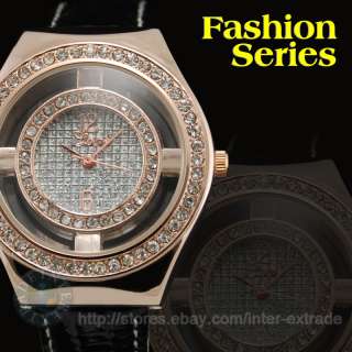 Rose gold Black Lady Crystal Fashion Dress Wrist Watch  
