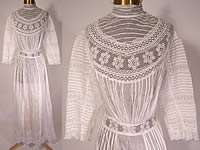 Edwardian High Collar Pleated White Cotton Batiste Lace Lawn 