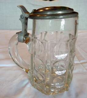 44/ KRUG Glaskrug Bierkrug Zinndeckel+Porzellanbild Reh um 1900 
