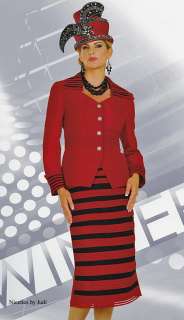 Tango 4725 Womens Red + Black Church Dress Skirt Jacket 2 pc Suit 