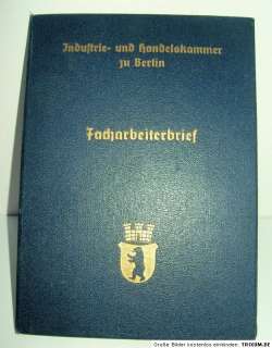 Facharbeiterbrief Mechaniker 1938 IHK Berlin Sammler  