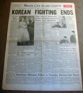   WAR ENDS with TRUCE between North & South   Large headline  