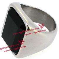 HUGE Rectangle 20MM Onyx Stainless Steel Polished Ring  