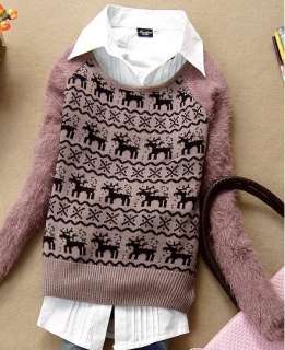 Womens Girls Fashion animal Crew Knitting Sweater Top 3 colors US sz M 