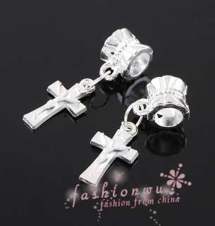 Lot 50Pcs Silver Plated Alloy Jesus Cross Charm Beads  